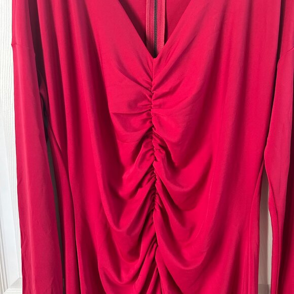 Narciso Rodriguez for Design Nation Dress Women’s Ruched Red Midi Sheath SZXL - Picture 7 of 9